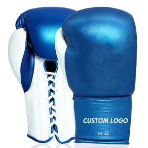 Gants de boxe complets en cuir véritable de vachette, blancs et bleus, très demandés, de qualité supérieure, durables, légers et personnalisables - Product Image 1