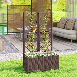 Brown Self-Watering Raised Garden Bed with Trellis Lockable Wheels Drainage Holes-<b>Planter</b> <b>Box</b> Flower Pots & <b>Planters</b> - Product Image 2