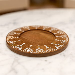 แผ่นไม้ทำด้วยมือฝังมุกแม่ถาดชาร์จสำหรับตกแต่งงานช่างชาววังอินเดียขัดเงา - Product Image 1