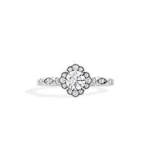 Anillo de Compromiso de Oro de 14k con Diamantes para Mujer, Corte Brillante Redondo, Engaste de Bisel, Estilo Floral - Product Image 5