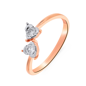 <b>Two</b>-<b>Stone</b> Heart Diamond <b>Ring</b>, 14K Rose Gold Bypass Band Sparkle Accent Elegant Jewelry for Women - Product Image 1