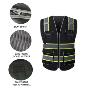 Gilet haute visibilité pour hommes, réflecteur, vêtements de travail industriels, 100% polyester, vert foncé, gilet de sécurité avec poches et fermeture éclair - Product Image 3