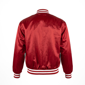Wholesale Custom Logo Satin Varsity <b>Jacket</b> Men's Baseball Style Bomber <b>Jacket</b> with Striped Rib Cuff and Collar - Product Image 2