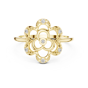 Anillo Clásico Minimalista en Forma de Flor de Oro Amarillo Sólido de 14k con Diamantes Cultivados en Laboratorio de Corte Redondo, Regalo de Boda Clásico - Product Image 1