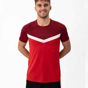 Maillot de football unisexe rouge à blocs de couleur, col en V, manches courtes, en polyester anti-humidité, vêtement de sport personnalisé pour équipe, automne-printemps - Product Image 1