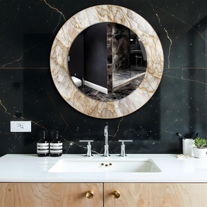 Round Handmade Bone Inlay Contemporary Design Wall <b>Mirror</b> with <b>White</b> & Gold Marble Vein From REHMAN CRAFT - Product Image 3