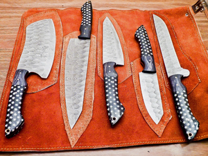 Ensemble de couteaux de cuisine en acier Damas faits à la main, lame fixe droite, manche en bois, tranchant comme un rasoir, option OEM, garantie de 3 ans - Product Image 6