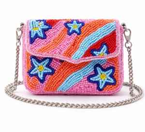 Sac bandoulière artisanal bohème brodé de perles étoile de mer, mini pochette de créateur pour femme, thème océan, chaîne en nylon - Product Image 1