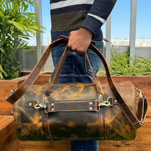 กระเป๋าทรงดัฟเฟิลกระเป๋าเดินทางแบบเต็มตัวทำจากหนังแท้สไตล์วินเทจสำหรับไปยิมกระเป๋าหนังแท้สำหรับเดินทางข้ามคืน - Product Image 5