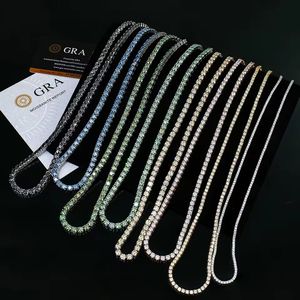 Collar de tenis de lujo con forma de diamante para hombre y mujer, con moissanita de corte redondo, chapado en oro y plata, cadena de joyería. - Product Image 3