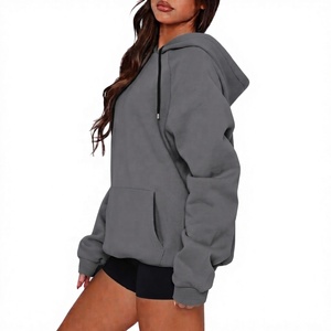 Sweat-shirt à capuche surdimensionné pour femme, en molleton de coton lourd, couleur unie violet, à manches longues, vente en gros - Product Image 3