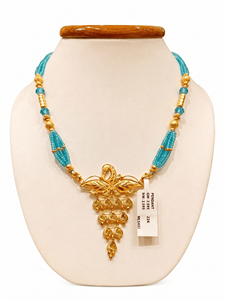 22K Solid Gold Peacock Pendant Necklace Turquoise Blue <b>Bead</b> Strand Chain Fine Jewelry Handmade Indian Wedding Ornament - Product Image 1