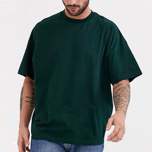 Camiseta de punto para hombre, 100% algodón, verde liso, sin estampado frontal, antiencogimiento, manga corta, cuello redondo, informal, oversize - Product Image 5