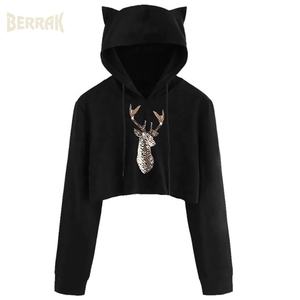 Sudadera corta con capucha para mujer, de manga larga, a rayas - Product Image 4