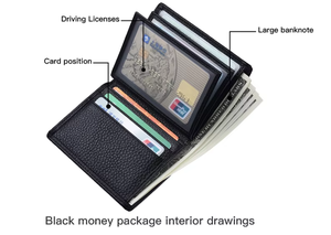 Portefeuille vintage en cuir véritable Crazy Horse, petit portefeuille sécurisé pour homme, sac à monnaie en polyester personnalisé, marron uni, ouvert - Product Image 5