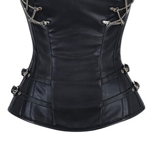 Salva Leather Women's Black Leather <b>Corset</b> Casual Style Chain Decoration <b>Strapless</b> Waterproof Outerwear - Product Image 2