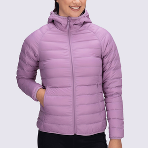 Chaqueta acolchada con capucha morada para mujer, abrigo de invierno con cremallera y manga larga - Product Image 2