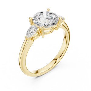 Anillo de compromiso y boda de oro con corte redondo, diseño de racimo, con gemas laterales en forma de pera y engaste de púas, para mujer - Product Image 6
