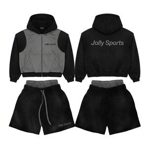Conjunto de sudadera con capucha y pantalones cortos de algodón premium para mujer, 320 GSM, color marrón, logotipo bordado, estampado, ajuste personalizado, Conjuntos para mujer - Product Image 5