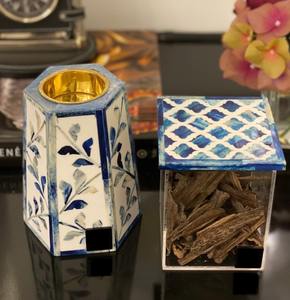 Brûleur d'encens Bakhoor en nacre style vintage avec incrustation d'os - Product Image 1