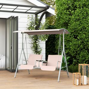 Dondolo da Esterno Beige a 2 Posti con Tettuccio e Tavolino, Sedia a Dondolo per Giardino, Bordo Piscina o Cortile - Product Image 2