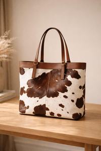 Bolso Tote de Cuero Genuino con Pelo de Vaca al por Mayor para Mujer, Bolso de Compras con Cremallera y Bordado, Portátil, de Alta Calidad LHTB-0083 - Product Image 5