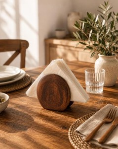 Support rond en bois massif naturel pour serviettes, distributeur de papier essuie-tout pour table, décoration de restaurant, vente en gros - Product Image 2