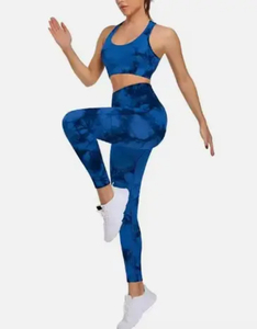 Ensemble de yoga 2 pièces pour femme, tie-dye, leggings taille haute, crop top dos nageur sans manches, extensible, tenue de fitness et d'entraînement - Product Image 1