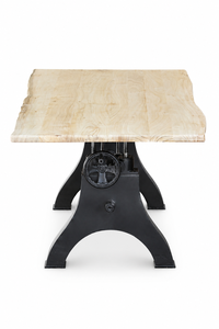 Table à manger en bois d'acacia à bord naturel, base en fer réglable en hauteur, style industriel rectangulaire, meubles rustiques pour salle à manger et maison - Product Image 6
