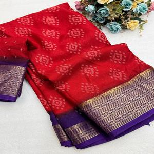 Sari de seda de alta calidad con borde Jequred y blusa a juego, de secado rápido, para uso casual. - Product Image 1