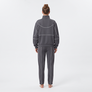 Conjunto Deportivo Personalizado con Logotipo para Mujer, Sudadera Holgada de Poliéster con Media Cremallera, Color Blanco Sólido con Ribete en Contraste - Product Image 2