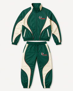 Survêtement FLY Humble Sportswear Vert Crème Color Block avec Fermeture Éclair Intégrale et Col Montant, Style Sportif Unisexe Adulte pour l'Automne, OEM - Product Image 1