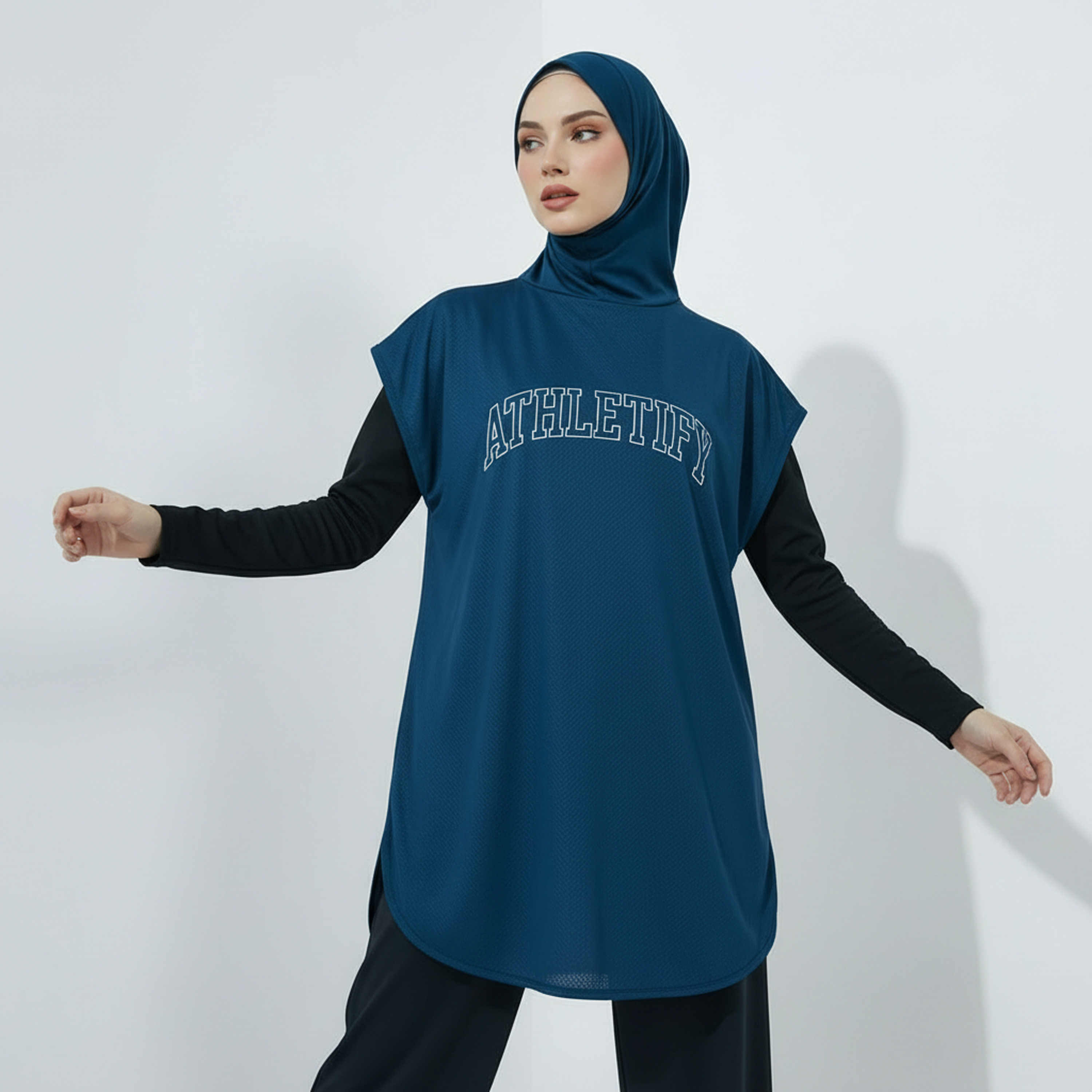 Women's Loose Long Islamic Modest Sports Hijab Outfit Athletic Tunic Quick Dry Breathable Lightweight Eco-Friendly UPF50+ Gym