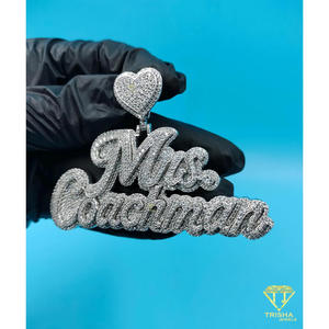 <b>Iced</b> Out Heart Name Pendant Mrs "COACHMAN " Custom Necklace Bling <b>Chain</b> Wedding Jewelry Gift For Her - Product Image 2