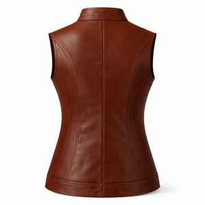 Chaleco de Piel de Cordero para Mujer, Estilo Motero, Cierre de Botones, Chaqueta de Motocicleta, Prenda Exterior de Cuero Genuino, Elegante y Clásica - Product Image 3