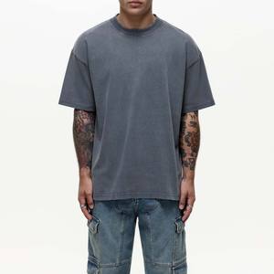 T-shirts pour hommes tendance été, effet délavé, couleur unie, fabriqués au Pakistan, coupe oversize à épaules tombantes, logo personnalisé, streetwear - Product Image 1