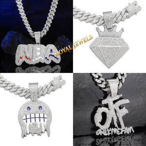 Collar con colgante de letra 'Ice Cuban' de aleación chapada en oro con apariencia de diamante, joyería plateada para fiestas y uso diario - Product Image 5