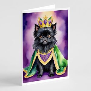 Affenpinscher King of Mardi Gras Tarjetas de felicitación Paquete de 8 Whimsical A7 Tamaño 5x7 Tarjetas de notas en blanco con sobres - Product Image 1