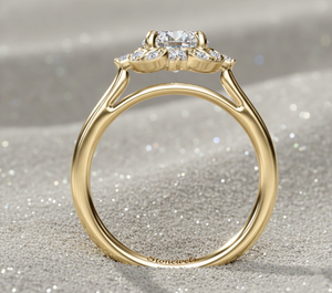 Anillo de Compromiso Vintage con Halo de Diamantes Redondos Creados en Laboratorio, Anillo de Oro con Piedras Laterales Baguette, Fabricante de Joyería OEM ODM - Product Image 3