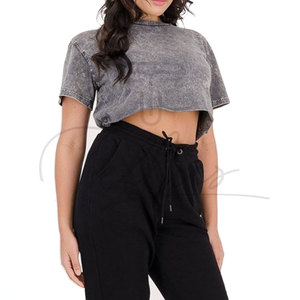Nueva Llegada: Top Corto Transpirable para Mujer, Lavado Ácido, Algodón de Alta Calidad, Cuello Redondo Formal, Manga Casquillo, Secado Rápido, Largo Corto - Product Image 3