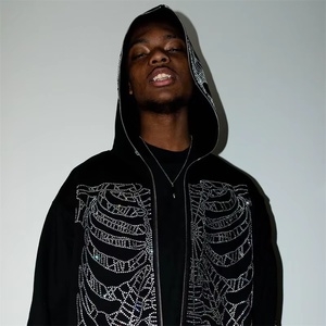 Sudadera con capucha con cremallera para hombre, con diseño de máscara de calavera de ojos rojos y pedrería, estilo streetwear 2026, negra, oversize, Y2K, con gráfico completo de esqueleto y efecto brillante - Product Image 6