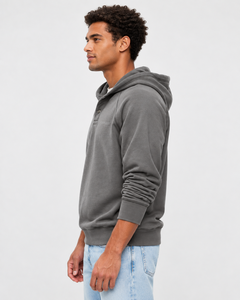 Sweat-shirt à capuche gris pour homme, coupe oversize, manches raglan, fermeture à boutons, logo en strass, pull décontracté en coton - Product Image 4