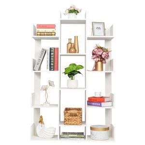 Libreria Moderna a 12 Ripiani a Forma di Albero per Casa, Ufficio e Hotel, Organizzatore per CD, Dischi e Libri, Finitura Bianco Antico - Product Image 3