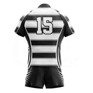 Conjunto de Camiseta y Pantalones Cortos de Rugby para Hombre, Rayas Blancas y Negras Sublimadas, 100% Poliéster, Ajustado, Manga Corta, Ropa Deportiva para Todas las Temporadas - Product Image 2
