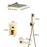 Ensemble de douche mural moderne doré en gros, optionnel 8-16 pouces, robinet en laiton, service OEM ODM personnalisé