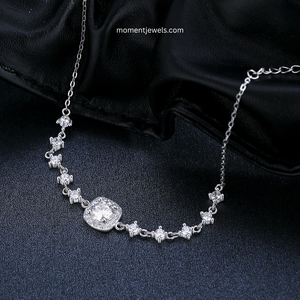 Pulsera de Plata de Ley 925 con Moissanita de Lujo para Mujer, Brillante, con Colgante Geométrico, Cadena de Cable, Bañada en Rodio, Estilo IG - Product Image 3