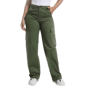 Pantalon cargo jogger streetwear pour femme avec logo personnalisé, 100% coton, coupe évasée, pantalon cargo en denim pour femme - Product Image 1