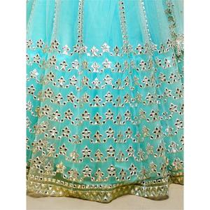 ชุดเลเฮนกา โจลี ผ้าตาข่ายปักลายฟอยล์สีฟ้าสดใส พร้อมผ้าคลุมไหล่ แบบกึ่งสำเร็จรูป แบรนด์ซีล คลอธติ้ง - Product Image 1