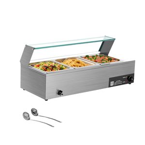 Commercial 1500W <b>Electric</b> Stainless Steel Food Warmer 3 <b>Pan</b> Countertop Buffet Bain Marie Glass Cover Manual Temperature Control - Product Image 4