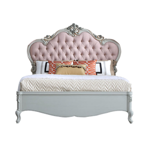 Cama King Size de Lujo Estilo Francés, Cabecera Tapizada Azul con Botones, Estructura de Madera de Caoba Tallada, Muebles Elegantes para Dormitorio de Hotel - Product Image 6